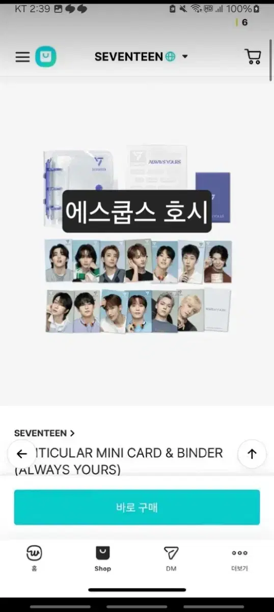 총대연결)세븐틴 렌티큘러 2종 분철 에스쿱스 호시