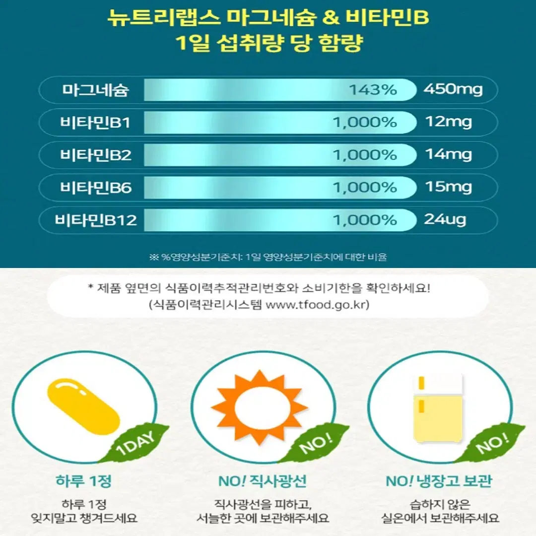 [3개월]충분한 마그네슘 450mg 앤 비타민B 컴플렉스 90정