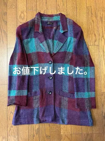 보라색과 파랑 체크 무늬 테일러드 재킷