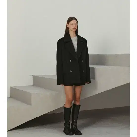 르 숏코트 brushed wool half coat (black)