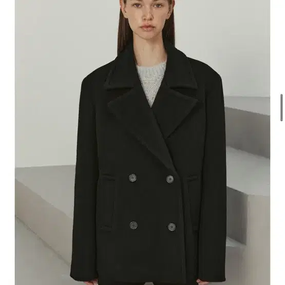 르 숏코트 brushed wool half coat (black)