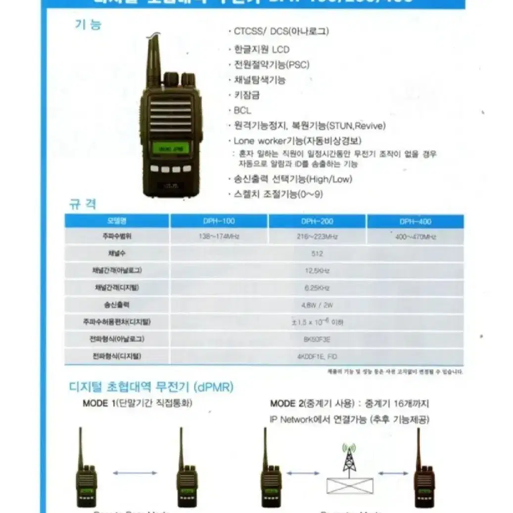 UNIMO  산업용 무전기DPH-400  1개남음