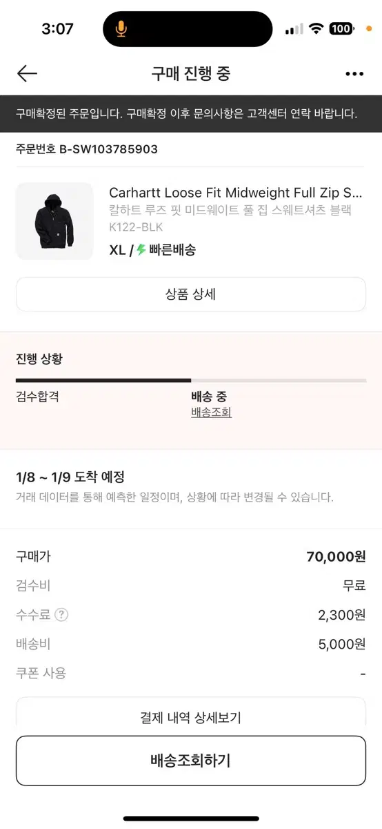 칼하트 루즈핏 후드집업(개급처)