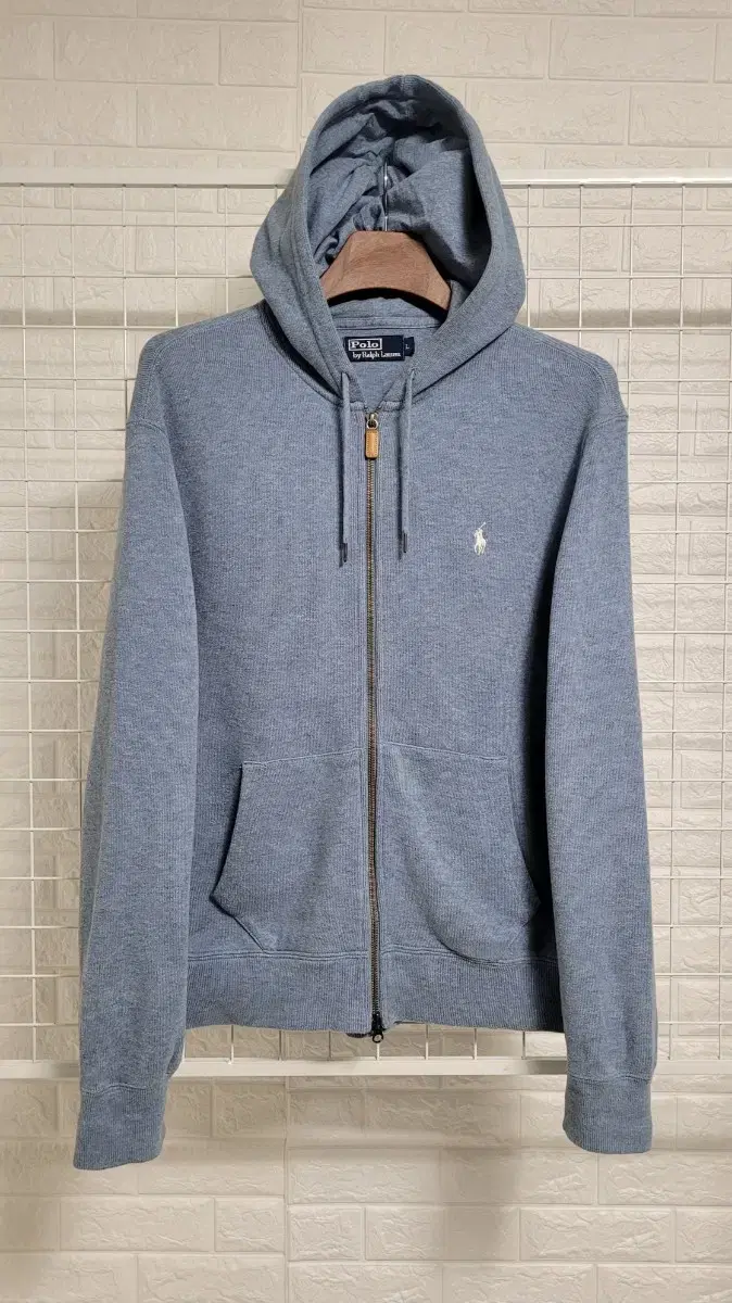 [L-105] Polo Ralph Lauren 90's Pastel Blue Two-Way Zipper Detail Hooded Zip-Up Jacket