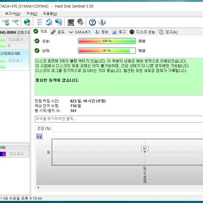 도시바 14tb 하드디스크 팝니다(불량섹터8개)