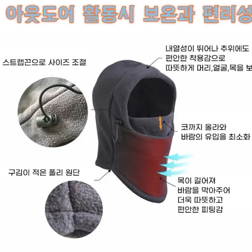 1+1 남성 따뜻한 방한모자 방한용품 후드넥워머 등산 라이더 스키