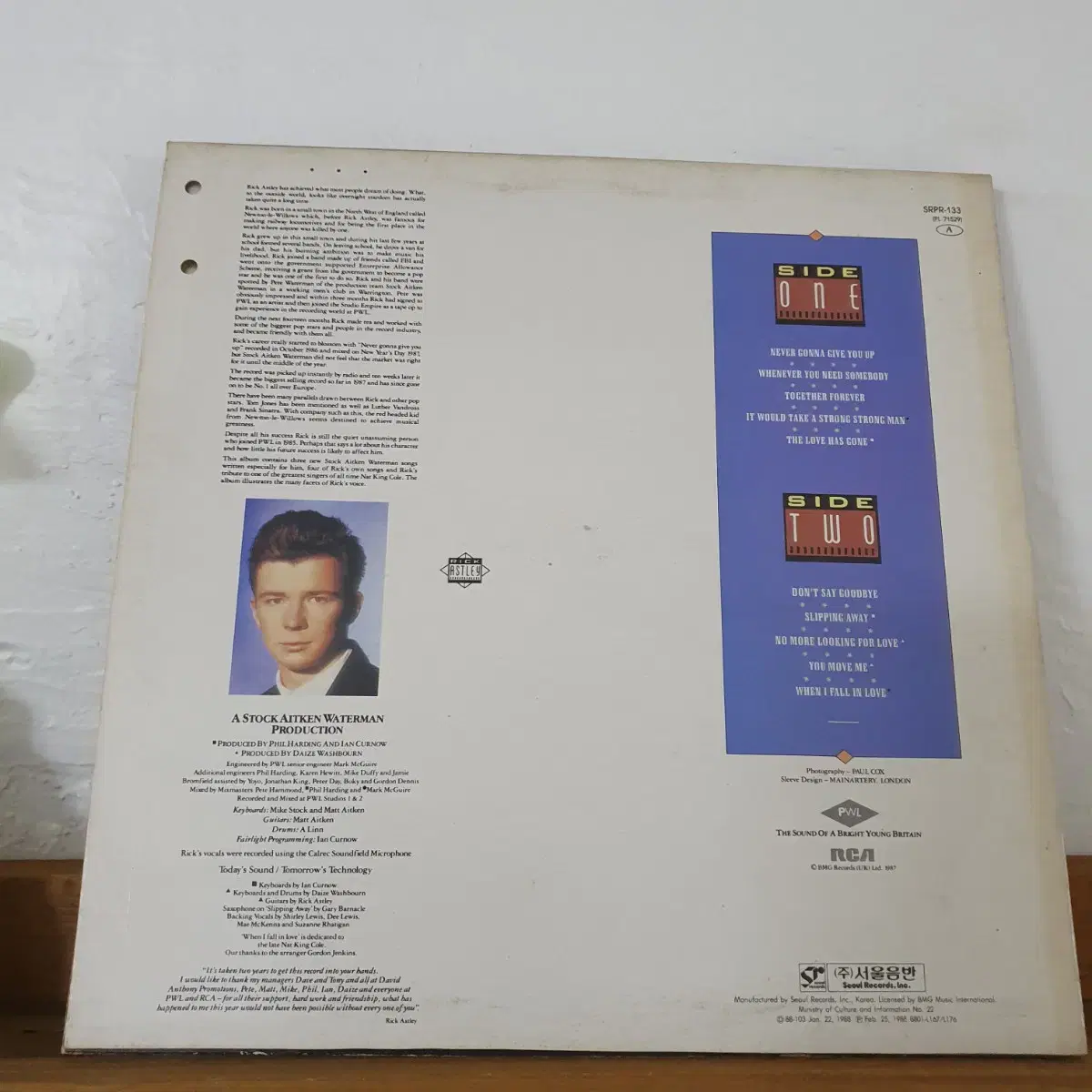 릭애슬리 RICK ASTLEY LP  NEVER GONNA GIVE UP