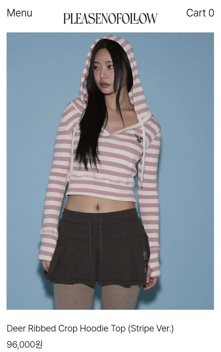 플리즈노팔로우 플노팔 deer ribbed crop hoodie top