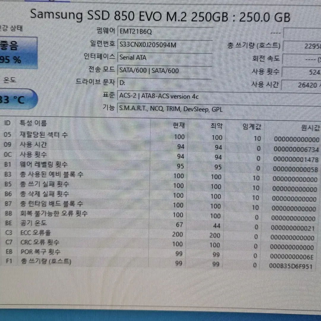 삼성 ssd  m.2 sata 850 evo 250gb 판매완료