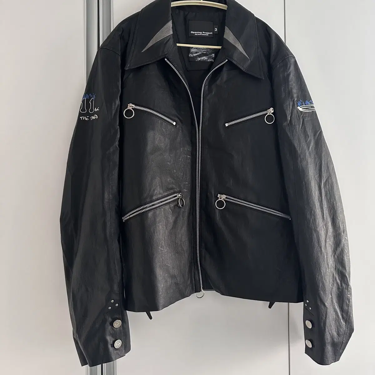 오프닝 프로젝트 Black Leather Biker Jacket