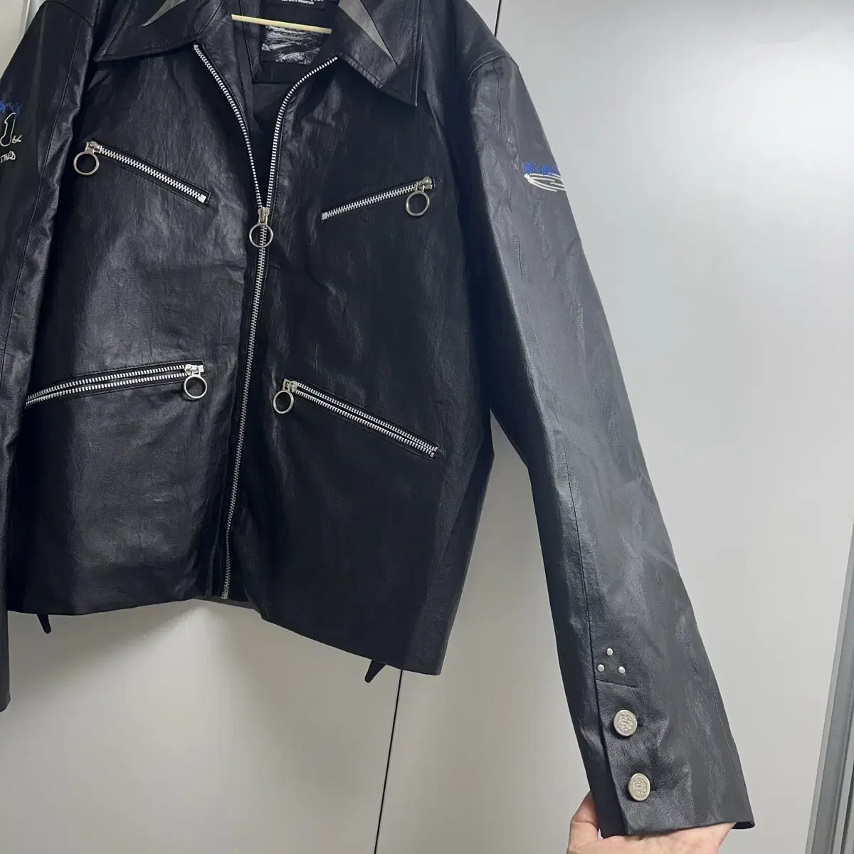 오프닝 프로젝트 Black Leather Biker Jacket