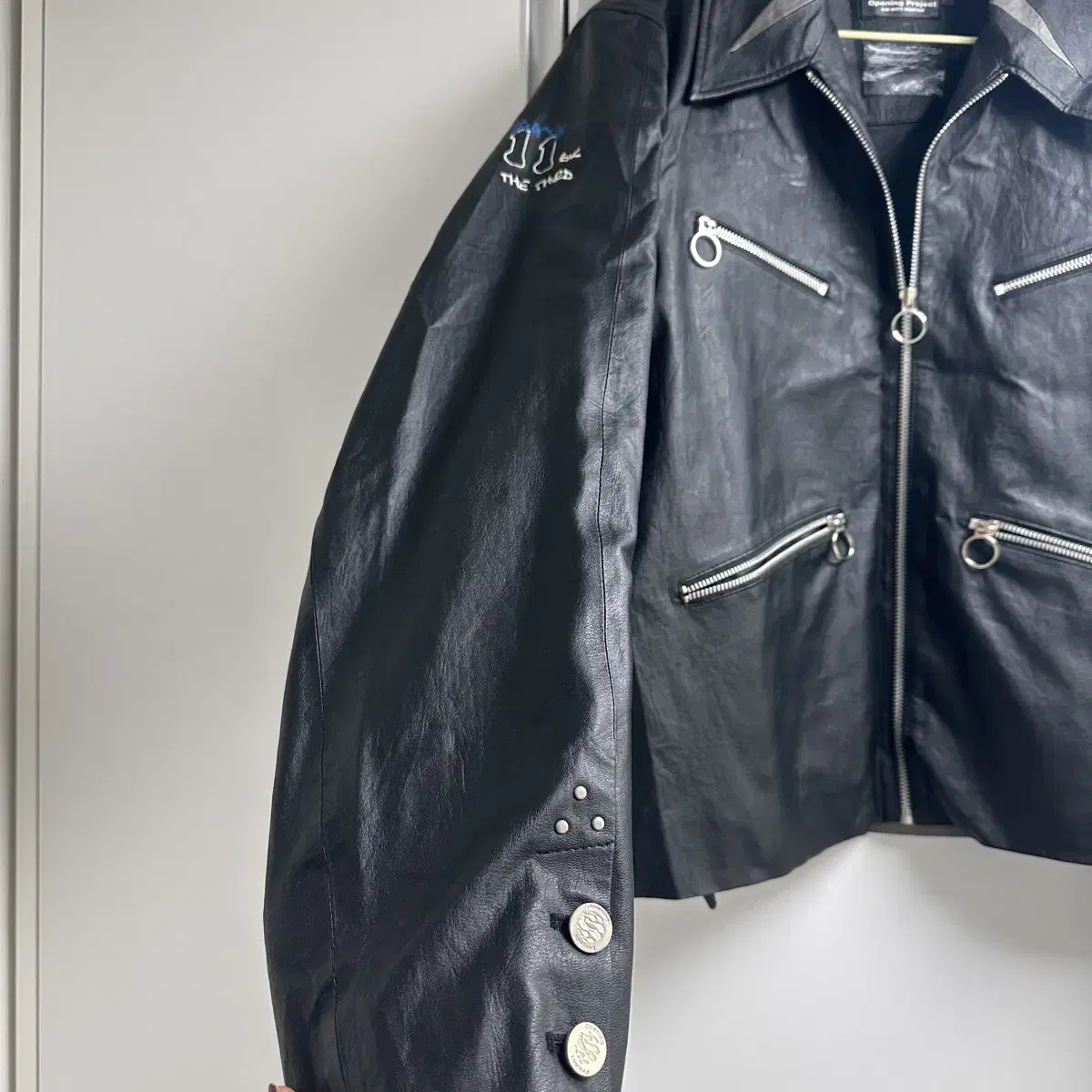 오프닝 프로젝트 Black Leather Biker Jacket