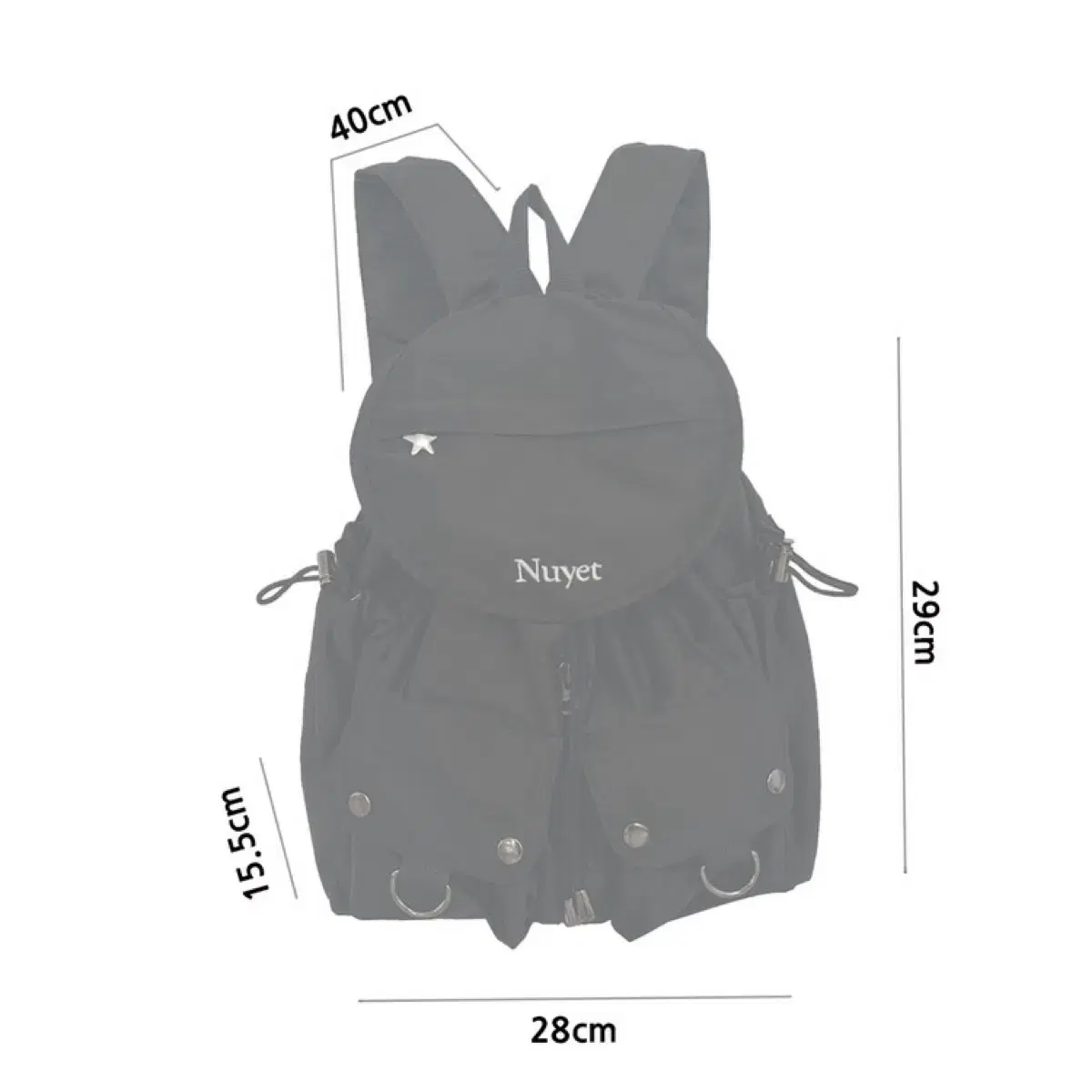 누엣 nuyet Black round pocket backpack 백팩