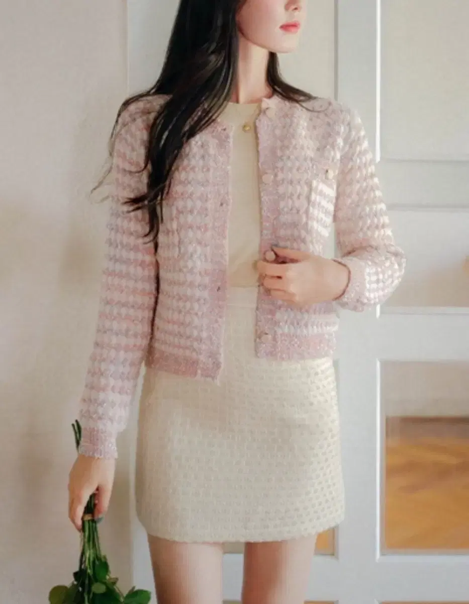 밀크코코아 romantic tweed knit cardigan