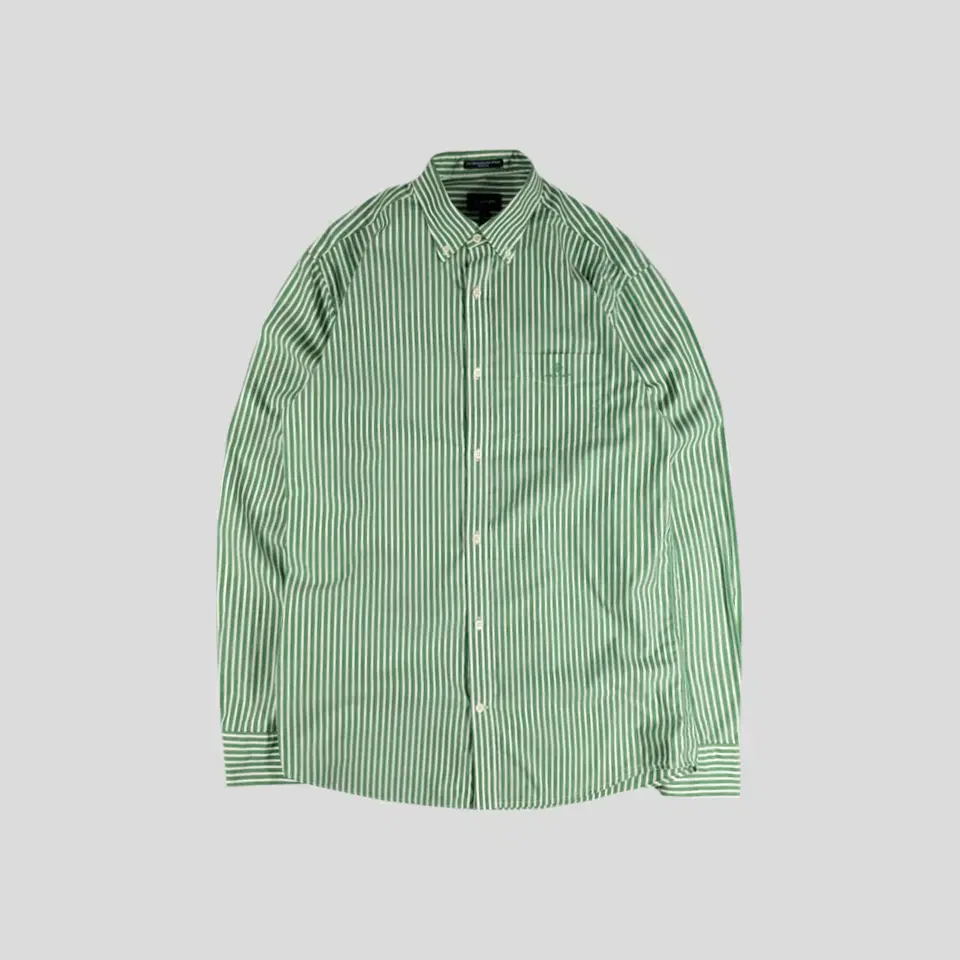 GANT 그린 화이트 스트라이프 로고자수 체스트포켓 BROADCLOTH