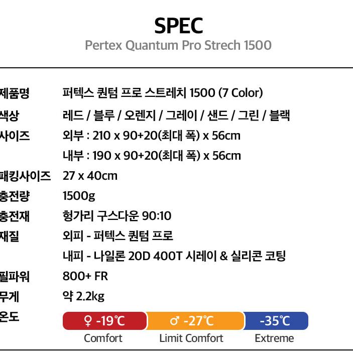 베이스침낭 퍼텍스 퀀텀프로스트레치1500