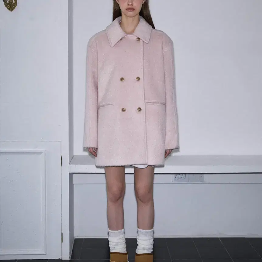 로제프란츠 High Neck Half Coat Pink