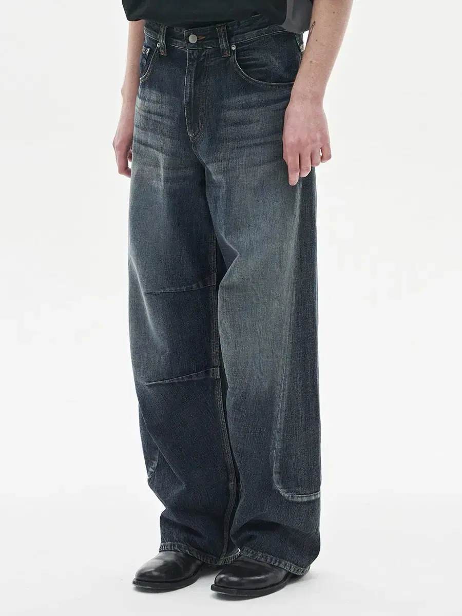 노운 curved line denim pants (mid blue)