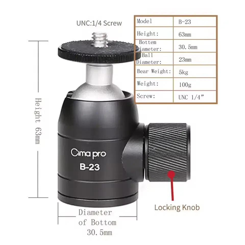 Cimapro B-23 알루미늄 합금 미니 삼각대 볼 헤드