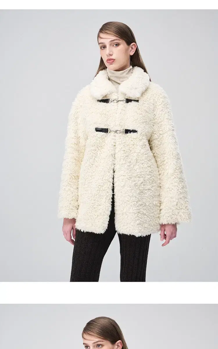 ETMON 에트몽 Buckle Fur Half Coat, Ivory