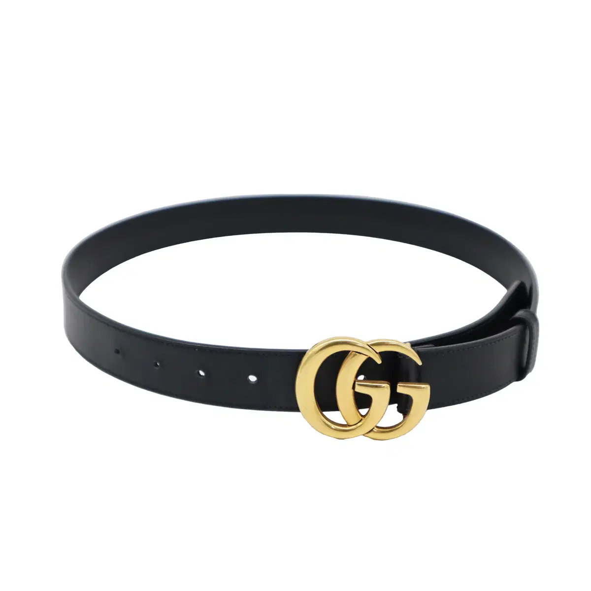 Gucci(구찌) 414516 블랙 레더 금장 GG마몽 씬 벨트 80