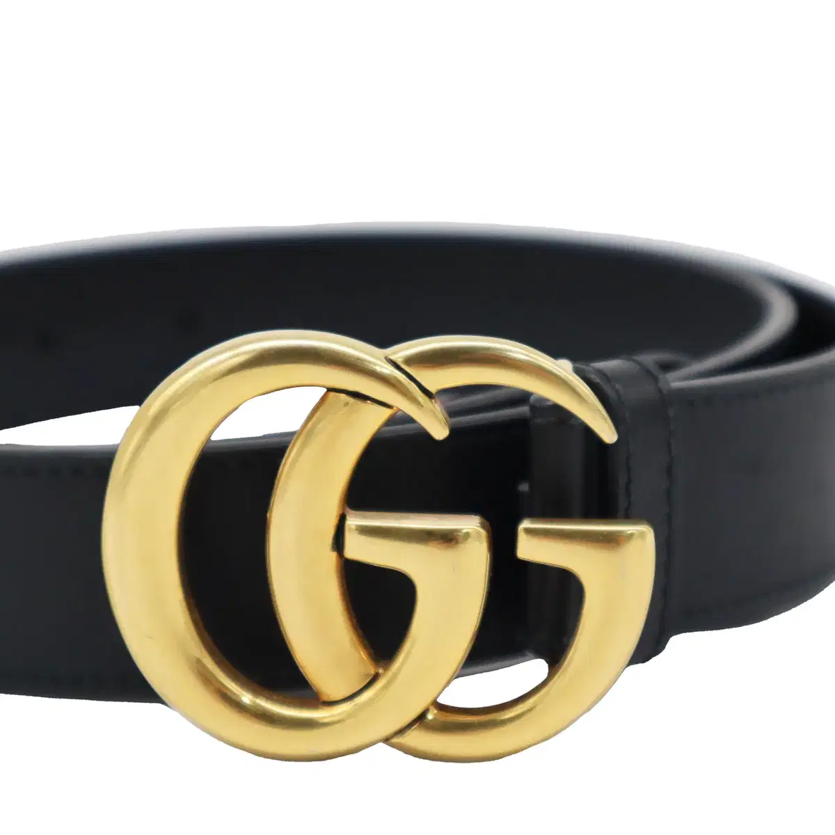 Gucci(구찌) 414516 블랙 레더 금장 GG마몽 씬 벨트 80