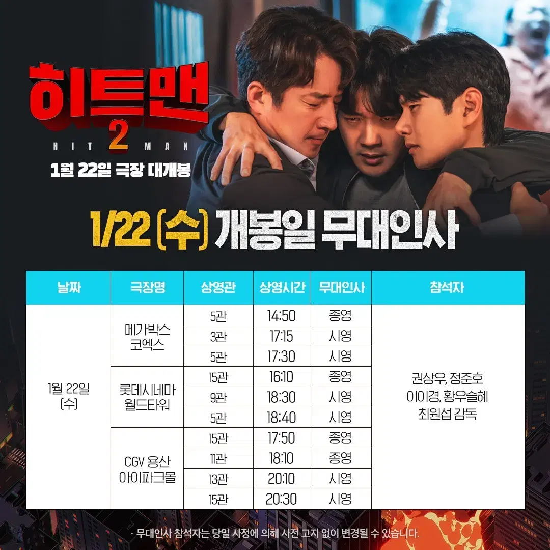 01/22(수) 롯데시네마 월드타워 히트맨2 무대인사 4인