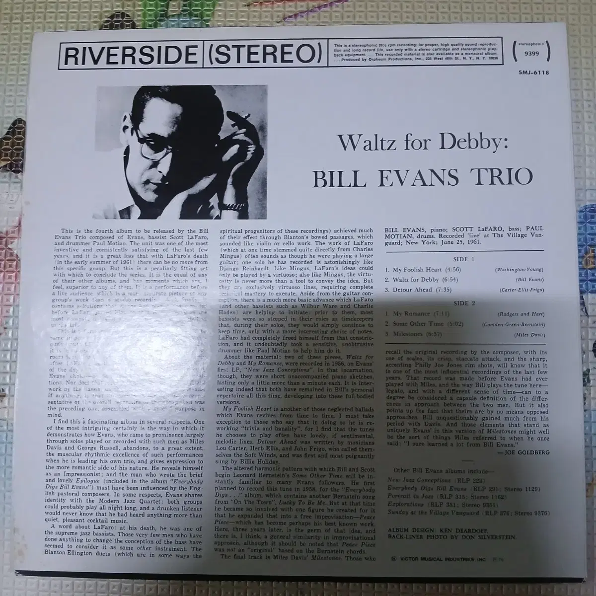 Lp중고 BILL Evans Trio -Waltz for Debby 음반