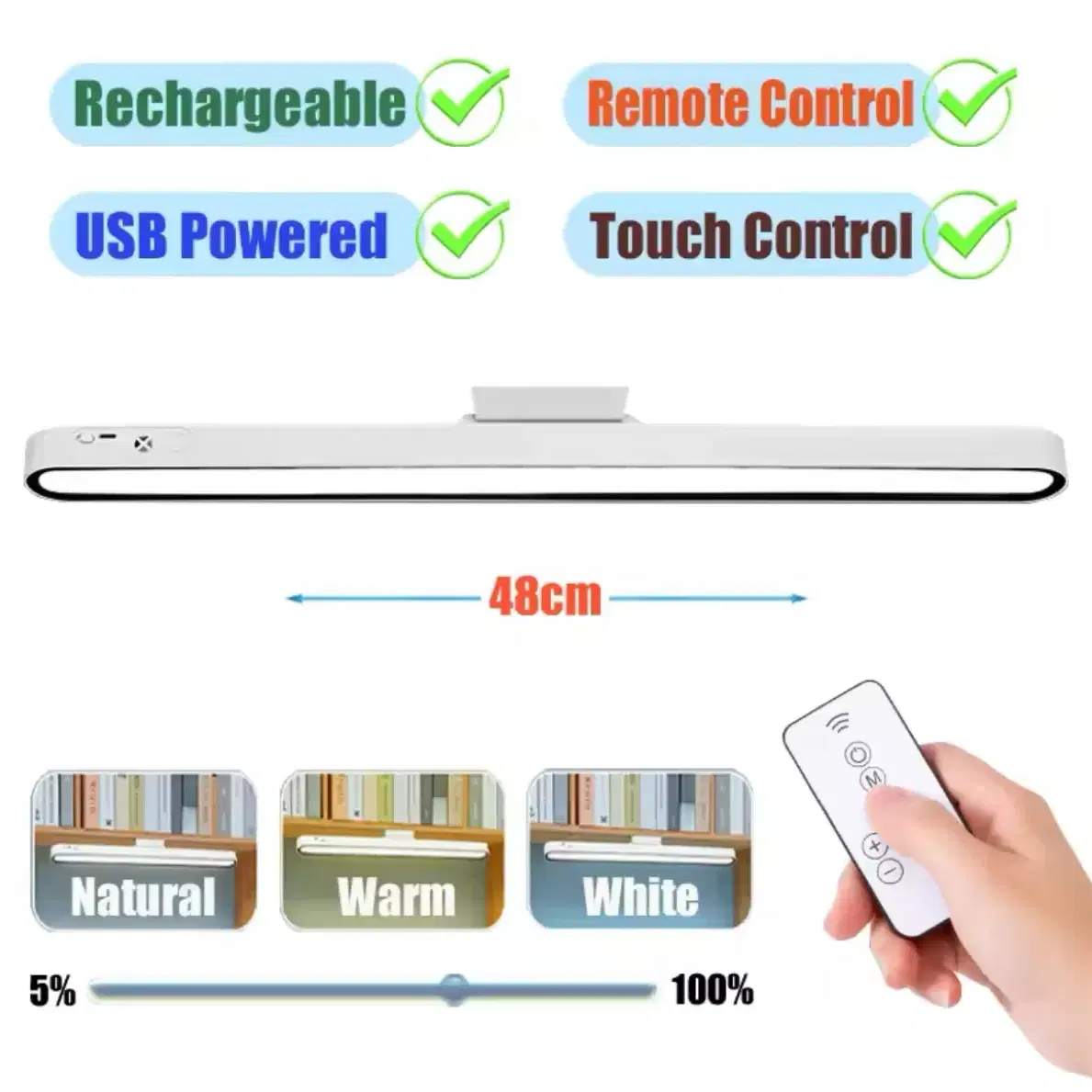 USB 충전식 LED 독서등, 책상 램프, 걸이식 마그네틱 테이블 램프,