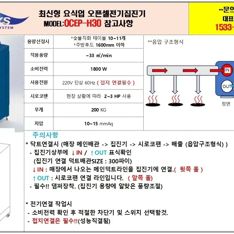 이오시스 오픈셀 집진기 (H20, H30 각 1대)