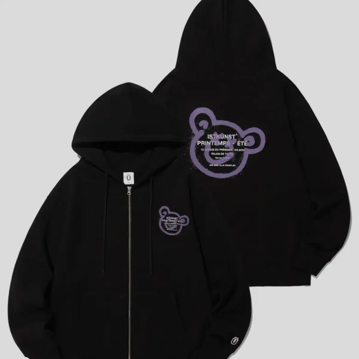 이스트쿤스트 BEAR & SMILEY HOOD ZIP UP (BLACK)