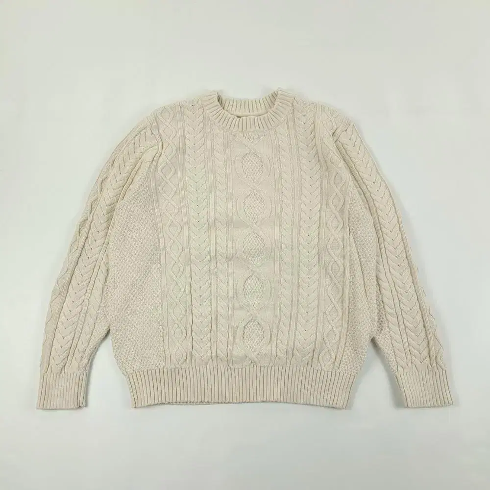 (CS662) L L.L.Bean Ivory Fisherman Organic Cotton Knit Sweater