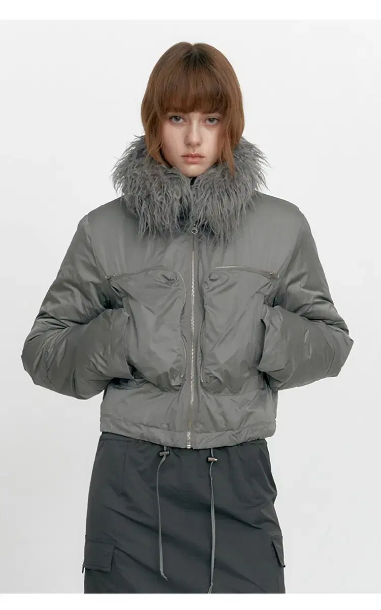 Studio Table Fur Collar Pocket Bomber Jacket Khaki