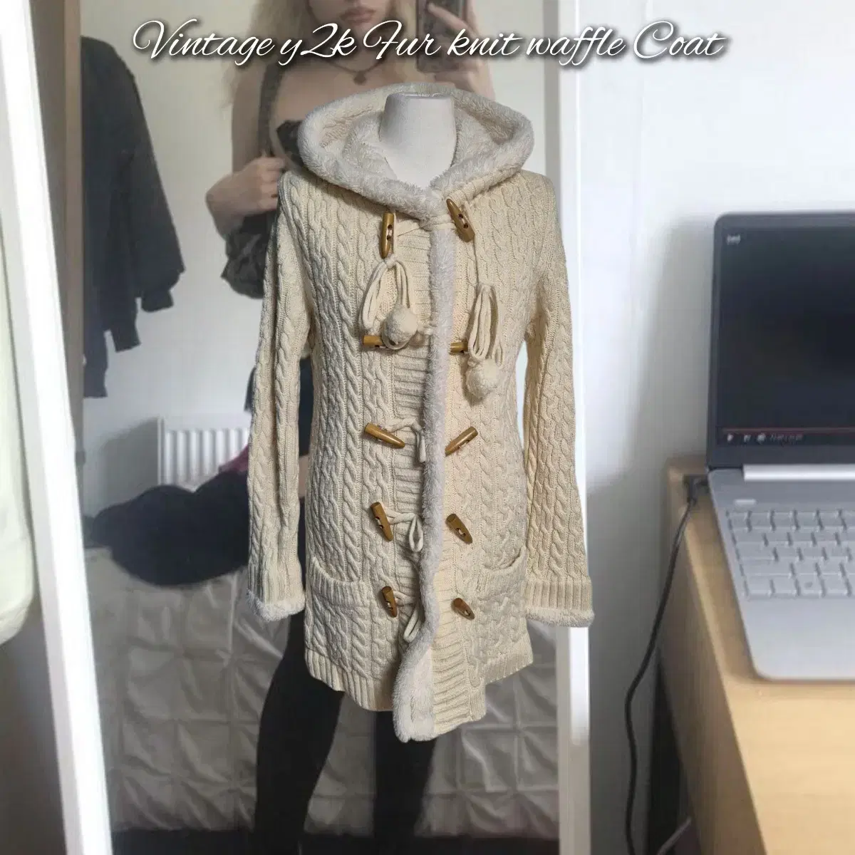 Vintage y2k Fur knit waffle Coat