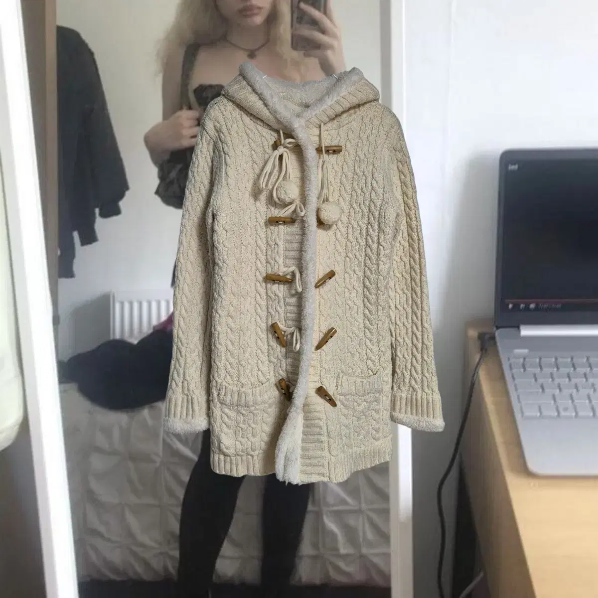 Vintage y2k Fur knit waffle Coat