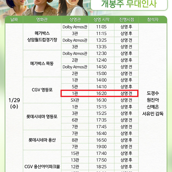 (판매완료) 1/29 말없비 무대인사 A열 중블 단석 (영등포CGV)