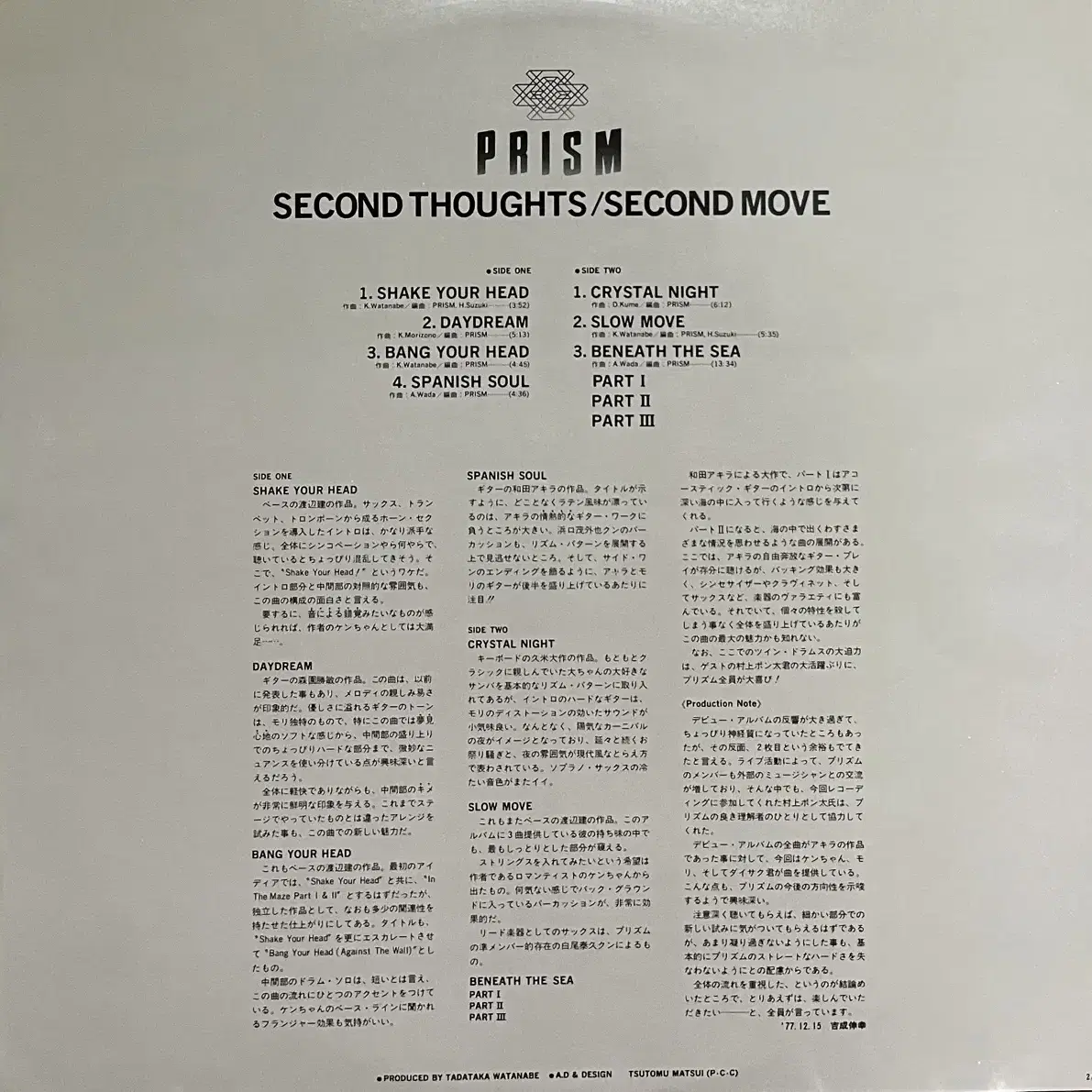 (퓨전)프리즘 Prism-Second Thoughts lp