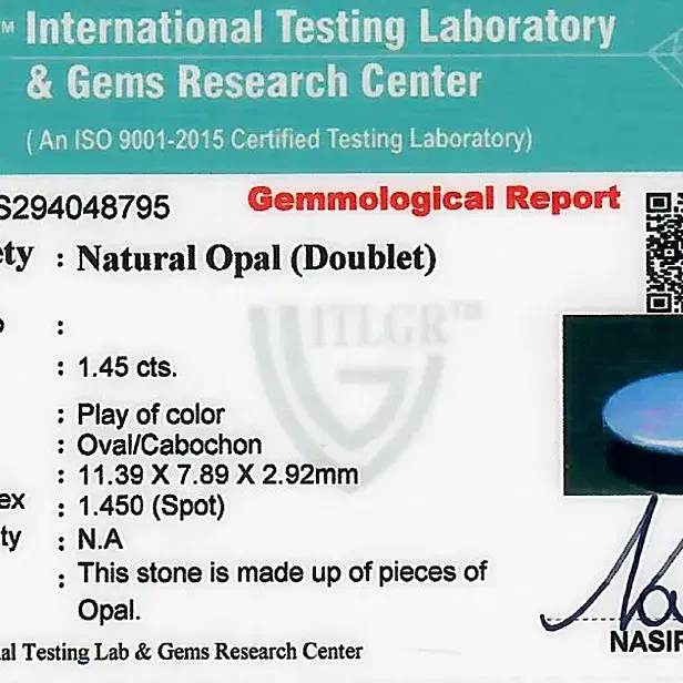 오팔 더블릿 보석 1.45캐럿 탄생석