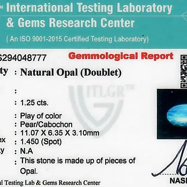 오팔 더블릿 보석 1.25캐럿 탄생석