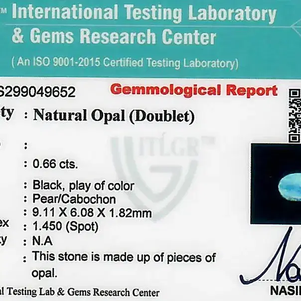 오팔 더블릿 보석 0.66캐럿 탄생석