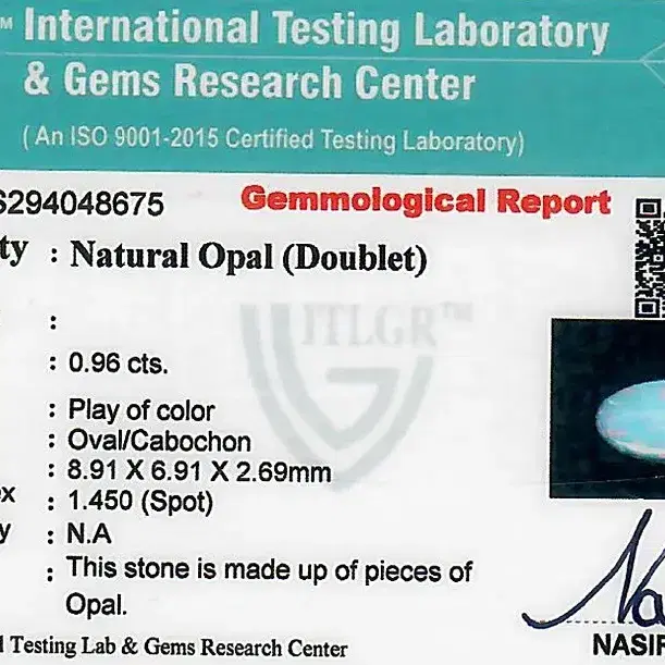 오팔 더블릿 보석 9X7 MM  0.96캐럿 탄생석