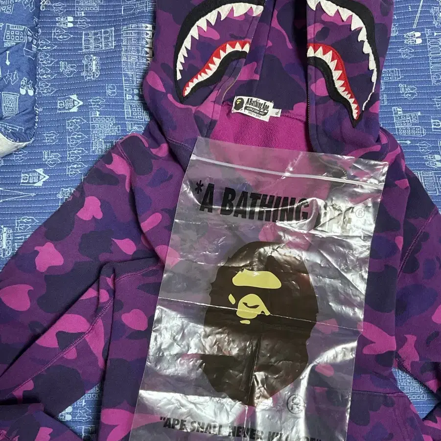 베이프 bape 샤크 후드집업 퍼플 XL 사이즈