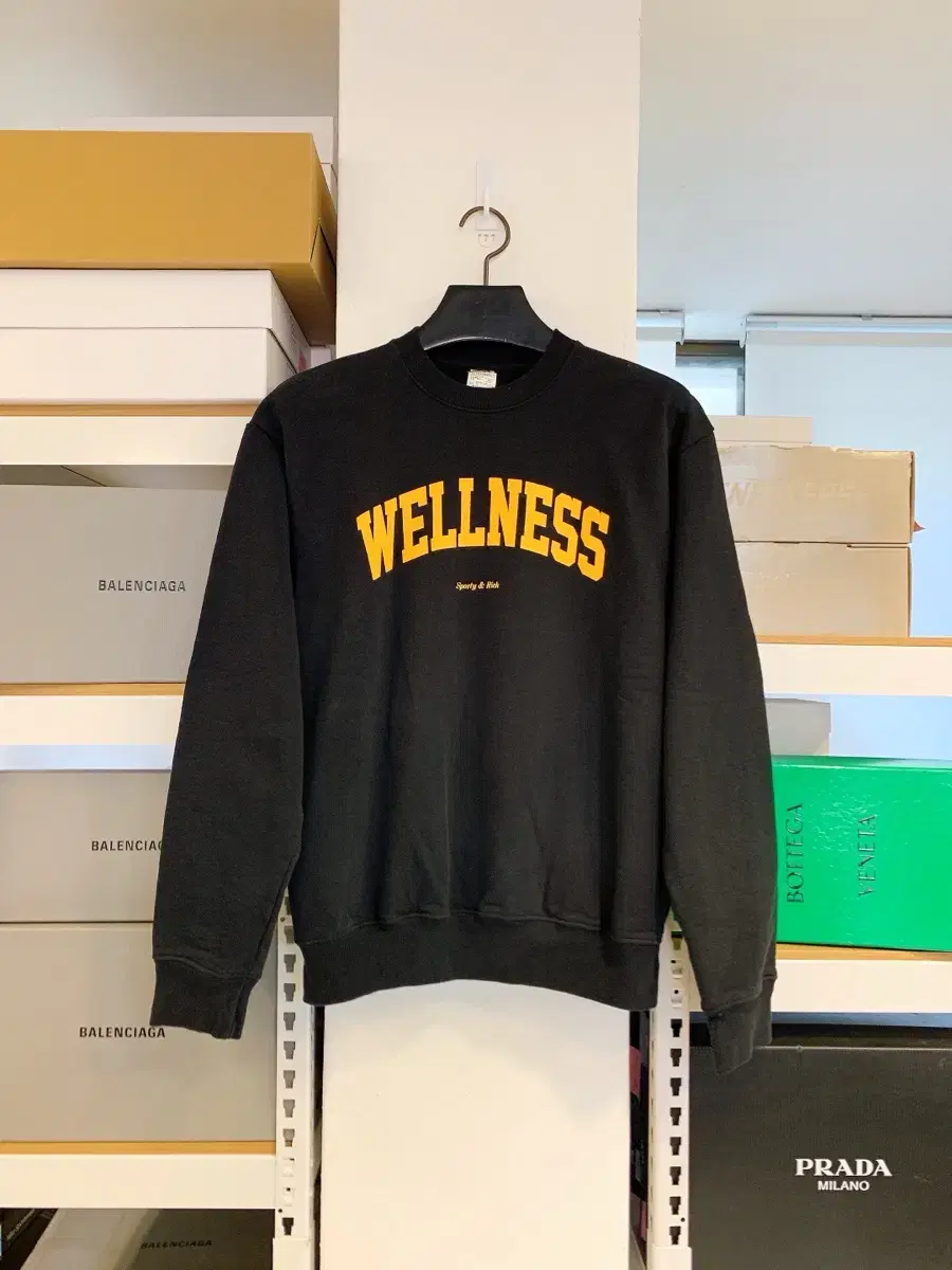 SPORTY&RICH 스포티앤리치 공용 블랙 WELLNESS 로고 기모