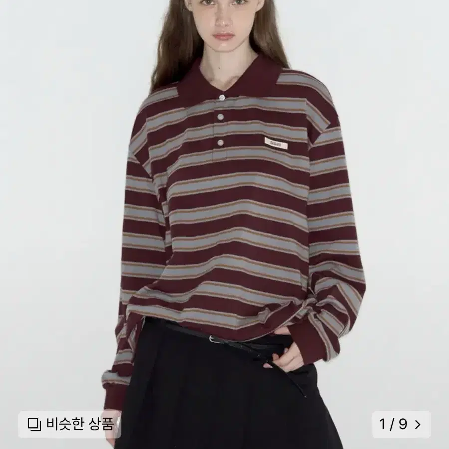 락케이크 Striped Polo T-Shirt - Wine 스트라이티 티