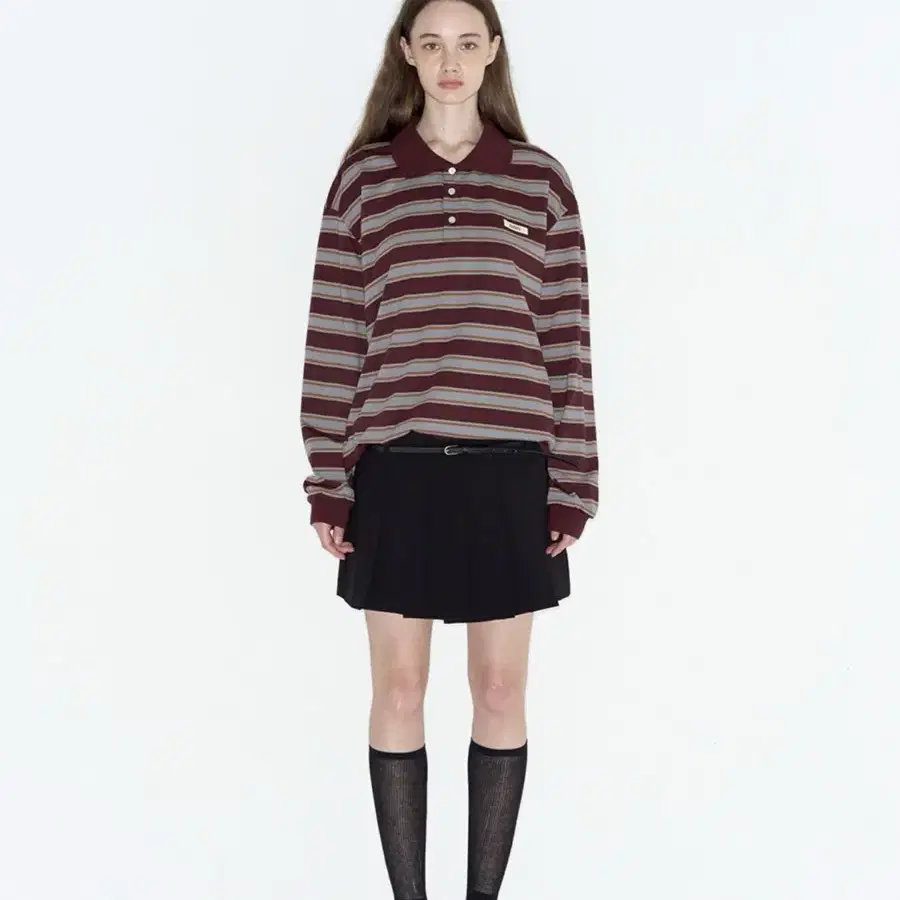 락케이크 Striped Polo T-Shirt - Wine 스트라이티 티