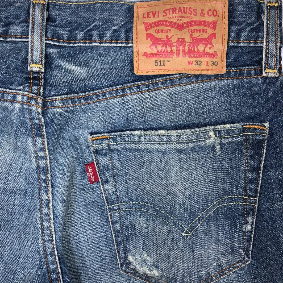 Levi's 511 슬림 핏 커스텀 데미지 데님 팬츠 (W32)