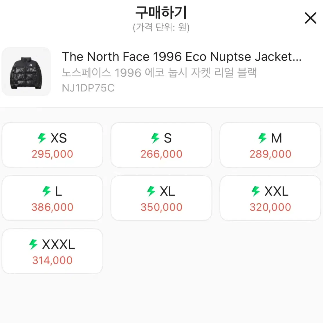 노스페이스 에코 눕시 1996 패딩 3xl