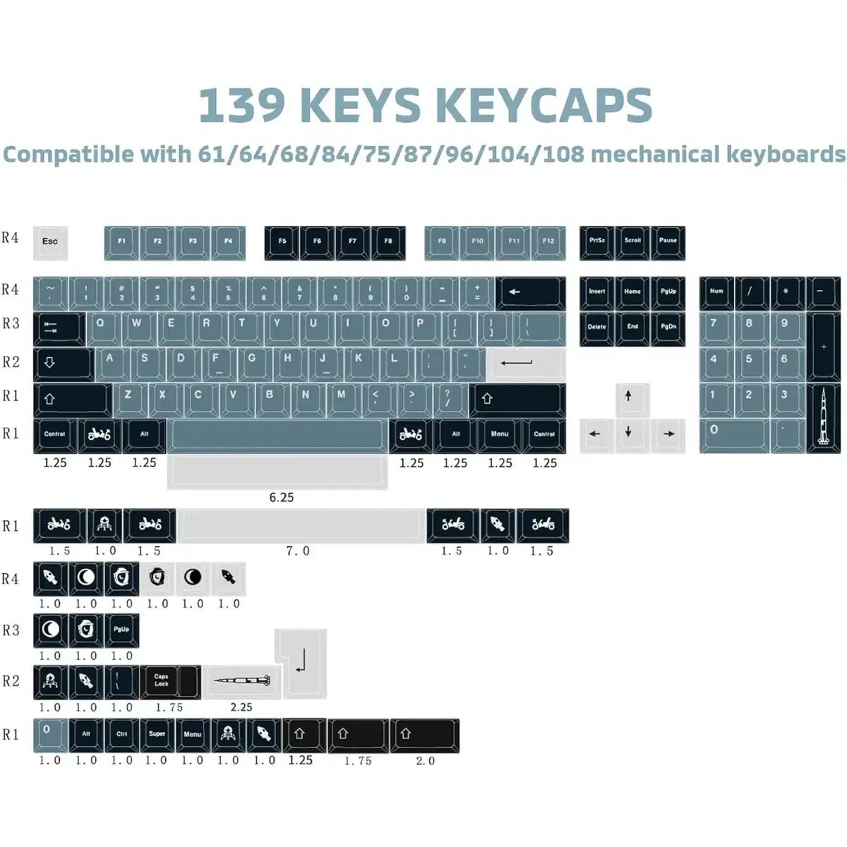 Hyekit PBT 아폴로 항공우주 키캡 139키 체리 프로파일