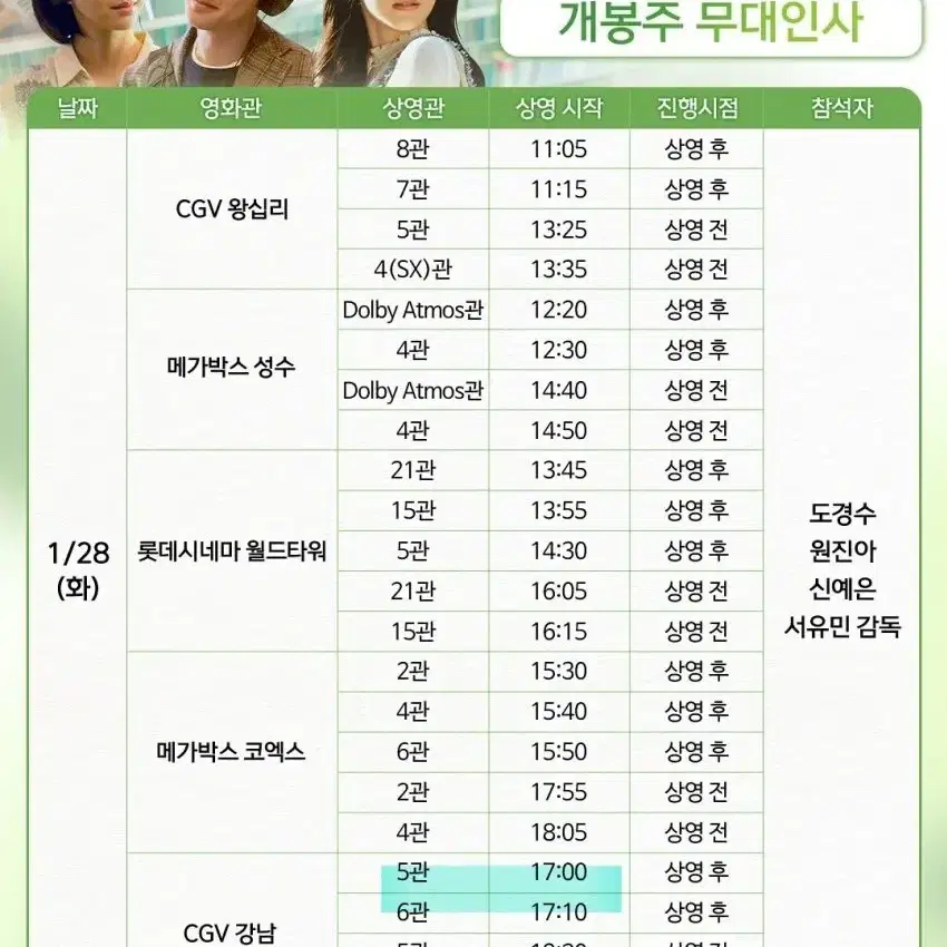 1/28 말할수없는비밀 무대인사 A열 b열 중블 2연석 강남 도경수