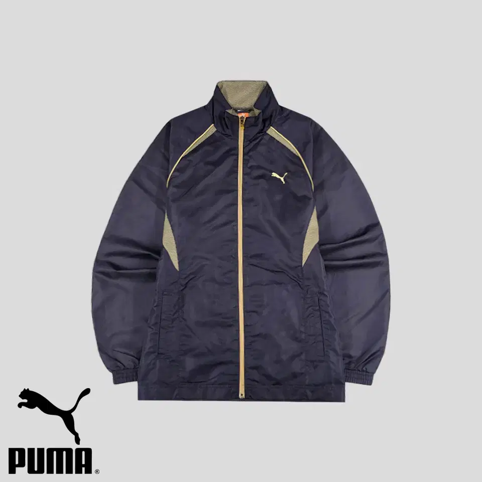 PUMA 퓨마 푸마 JP 네이비 골드 배색 로고 자수 이너메쉬 레글런 바